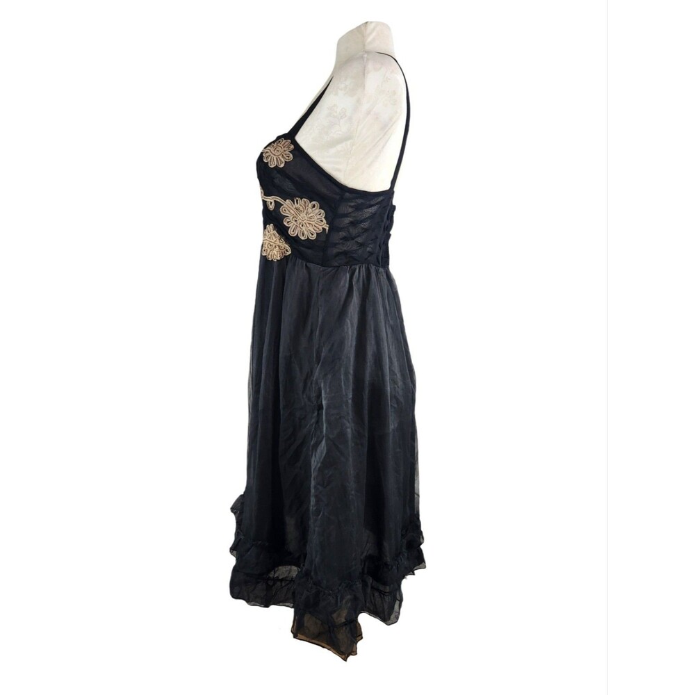 Anthropologie Zehavale Black Lace Tulle Silk Sheer Mini Dress Size 10 - Picture 4 of 12